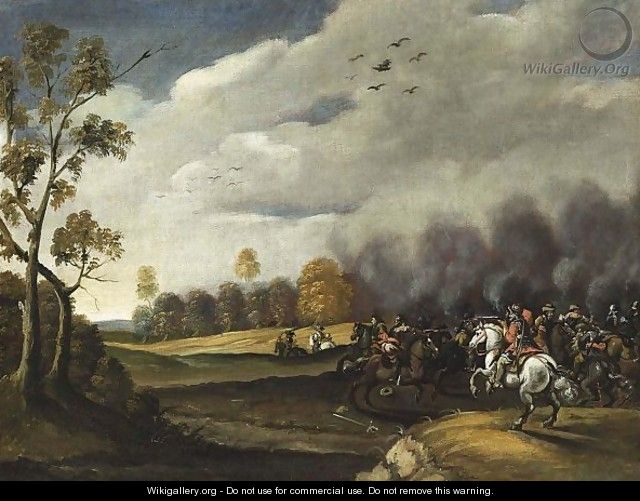A Cavalry Battle Scene - (after) Pieter Meulener