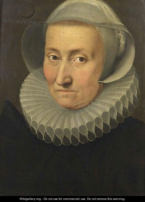A Portrait Of A Lady, Said To Be Maria Pypelinckx, Bust Length, Wearing A Black Dress, A White Lace Collar And A White Headdress - Flemish School