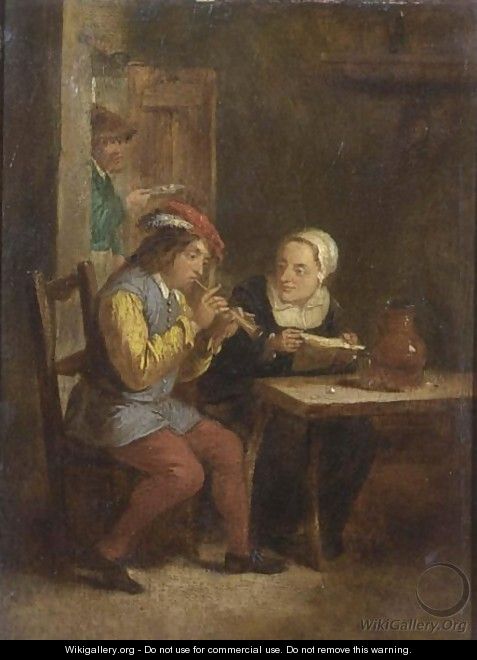 A Peasant Playing A Recorder And A Peasant Woman Listening In An Inn - (after) David The Younger Teniers