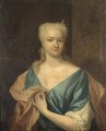 A Portrait Of Sara Louise De Laignier, Half Length, Wearing A Blue Dress With White Sleeves And A Pink Shawl - Philip van Dijk