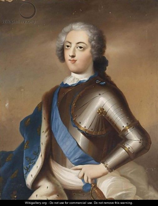 A Portrait Of Louis Xv, King Of France (1710-1774), Half Length, Wearing Armour With A Blue Sash And A Blue Ermine Cloak With Gold Embroidery - (after) Alexander Roslin