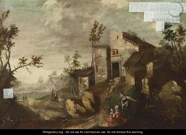 A Landscape With Travellers Near A House, A River Beyond - German School