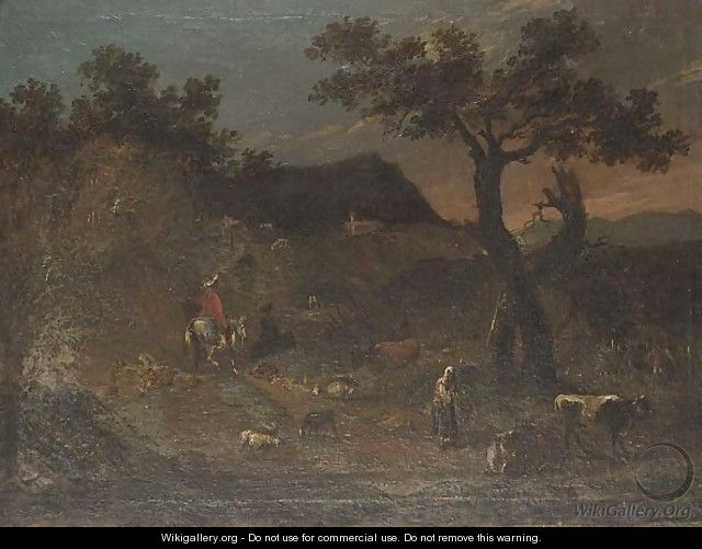 A Landscape With A Traveller On A Path And A Sherperdess Tending Her Flock - (after) Francesco Zuccarelli