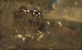 Cows And Sheep In A Landscape - German School