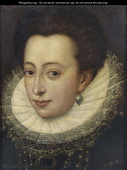 A Portrait Of Cristina Di Lorena (1565-1636), Grand Duchess Of Tuscany, Head And Shoulders, Wearing A Black Dress With An Elaborate White Lace Collar And Pearl Jewellery - Frans, the Younger Pourbus