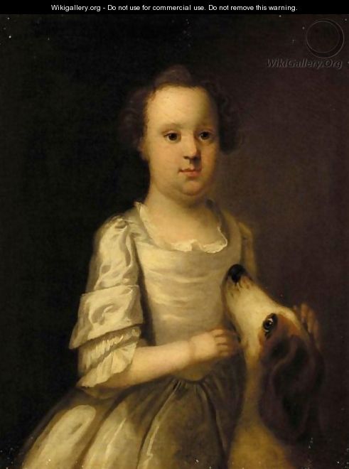 Portrait Of A Child With Pet Dog - English Provincial School