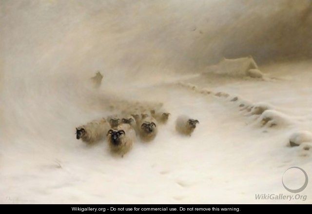 A Flock Of Sheep In A Snowstorm - Joseph Farquharson