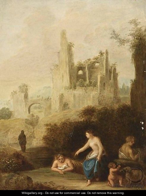An Allegorical Ruin Landscape - (after) Cornelis Van Poelenburch