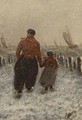 'Volendammers' Walking In The Snow - Jacob Oudes