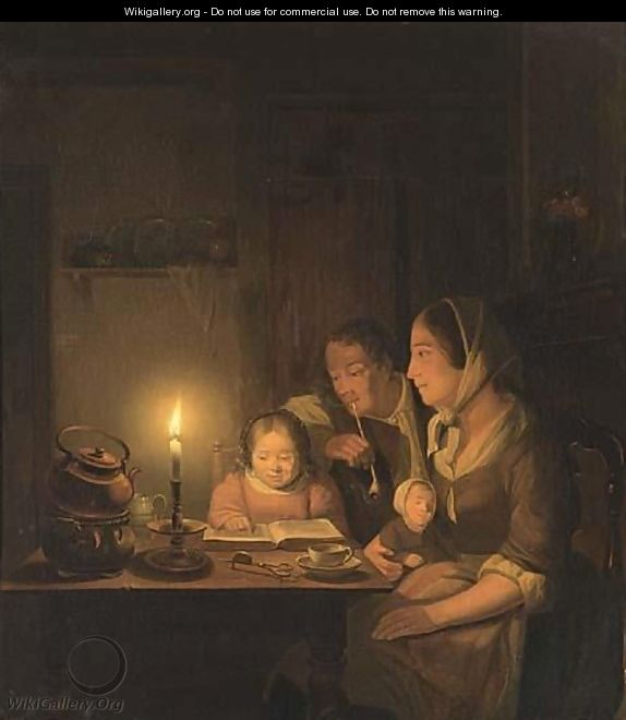 A Family Seated In An Interior By A Candle - Pieter Gerardus Sjamaar