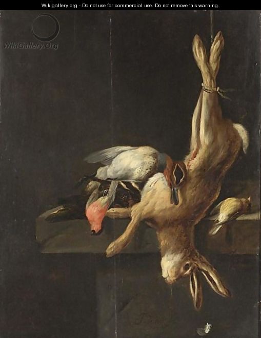 A Hunting Still Life With Game And Poultry On A Stone Ledge - Jan Vonck