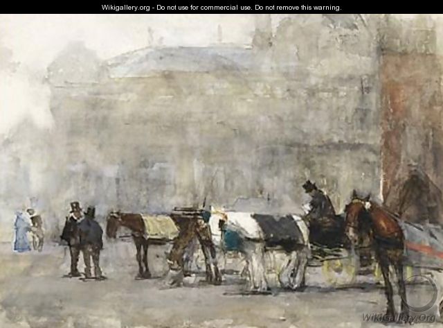 Carriages At De Plaats, The Hague, With The Societeit Place Royale In The Background - Floris Arntzenius