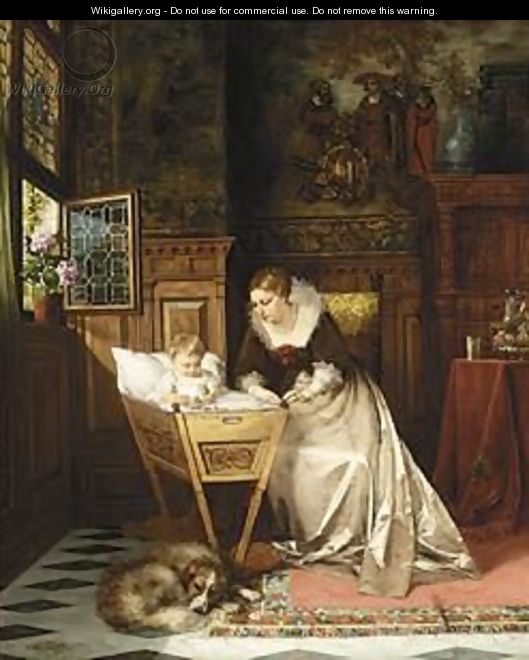 An Elegant Lady And Her Baby In An Interior - Max Todt