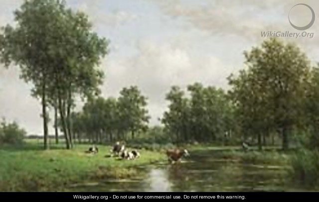 A Peasant With Cows In A Summer Landscape - Willem Vester