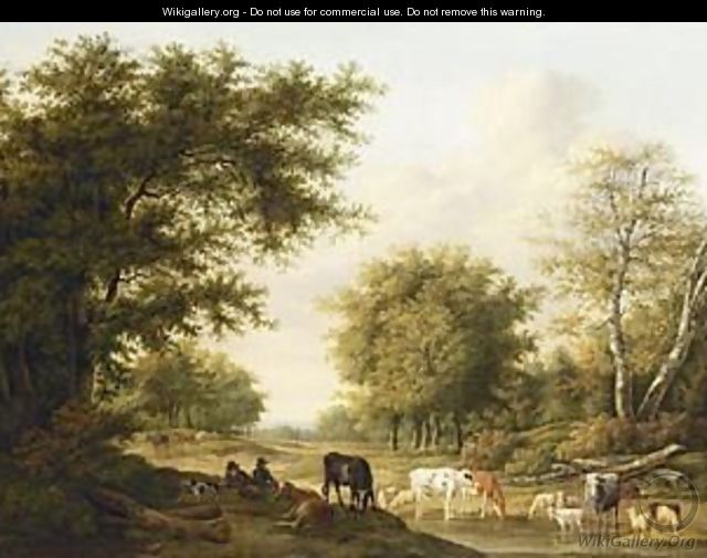 Resting Cowherds With Their Cattle - Jan Baptist Kobell