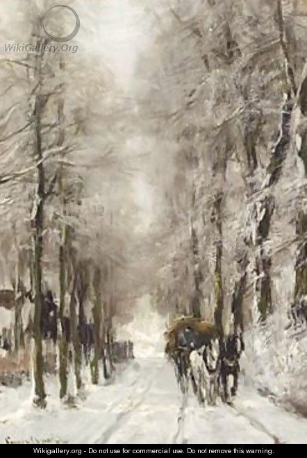 A Horse Drawn Cart On A Snowy Lane - Louis Apol