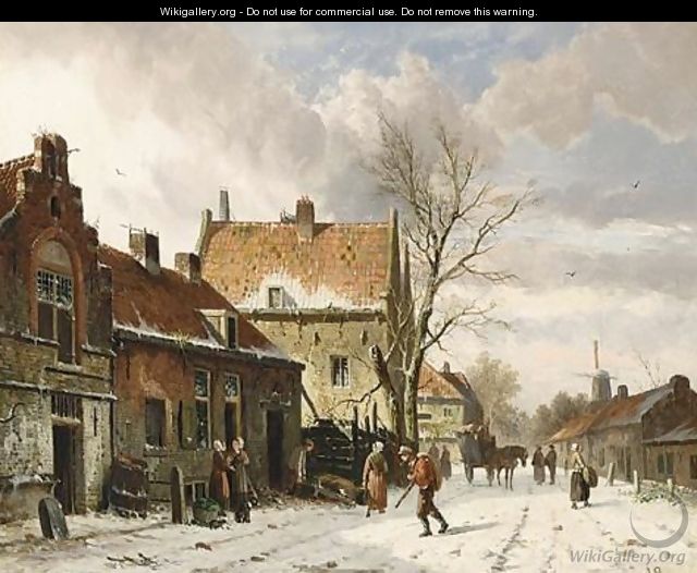 A Town Scene In Winter - Adrianus Eversen