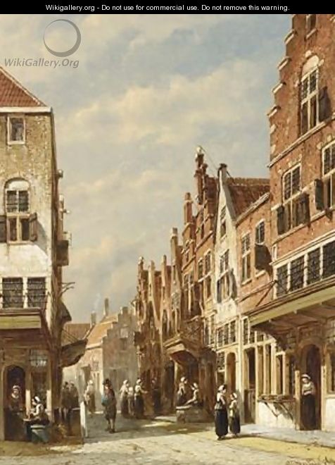 A Busy Street In A Sunlit Dutch Town - Pieter Gerard Vertin
