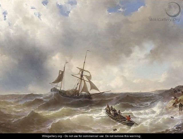 A Two-Mast Near The Coast In Choppy Seas - Louise Meyer