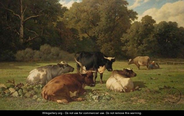 Cattle Resting In A Meadow - Louis Marie Dominique Romain Robbe
