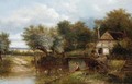 An Angler By A Stream With A Cottage Beyond - Joseph Thors