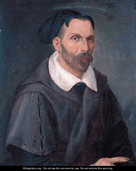 Portrait Of A Bearded Man, Half Length, In A Plum-Coloured Cloak With A White Collar And Black Cap - Florentine School