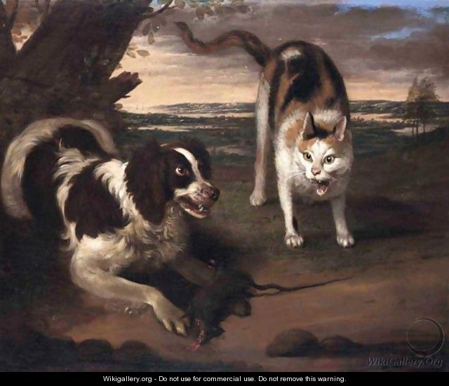 Landscape With A Dog And A Cat Fighting - Adriaen Cornelisz. Beeldemaker