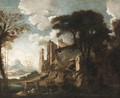 Italianate River Landscape With Figures Before Ruins - Salvator Rosa