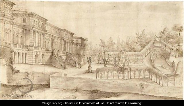 View Of The Rear Of An Elaborate Palace And Its Formal Gardens - Flemish School