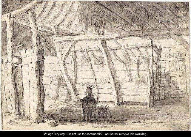 A Barn Interior With Two Goats - (after) Cornelis Saftleven