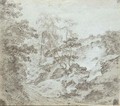 A Rocky Wooded Valley With Figures Ascending A Steep Path - Dutch School
