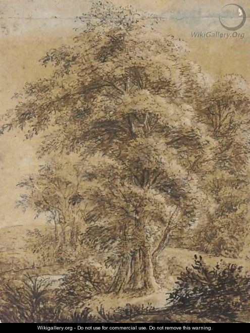 Trees At The Edge Of A Woodland, A Village In The Distance - Anthonie Waterloo