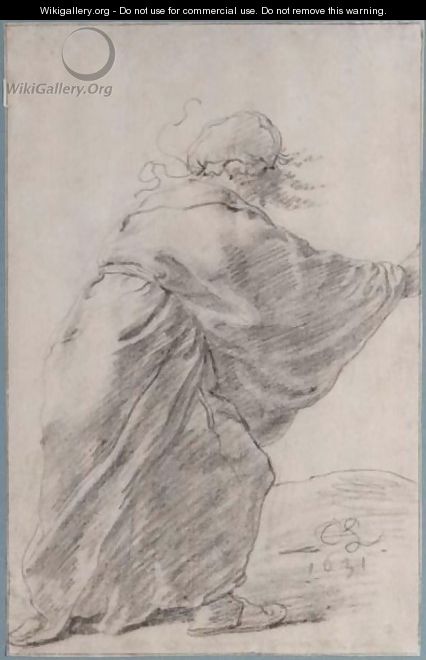 A Wild-Haired, Robed Woman Rushing To The Right, Seen From Behind - Cornelis Saftleven