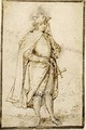 Study Of A Caped Gentleman, With A Stick And A Sword - Johan Wierix
