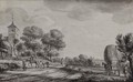 View Of Oegstgeest, With Figures On A Path And A Hay Wagon To The Right - Paulus Constantin La Fargue