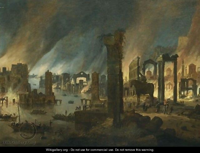 Aeneas And His Father Leaving Burning Troy - Dirck Verhaert