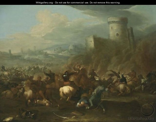 A Cavalry Battle Scene Between Turkish And Christian Troops, With A View Of A Town Beyond - (after) Rugendas, Georg Philipp I