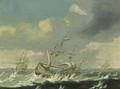 A Small Cargoship And Men'-O-War In Stormy Waters - Jacob Van Der Croos