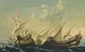 A Naval Battle Scene Between An Ottoman Man-Of-War And A Galley - (after) Cornelis Vroom