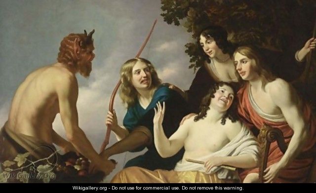 Pan Presenting Grapes To A Party Of Young Men And Women - Gerrit Van Honthorst