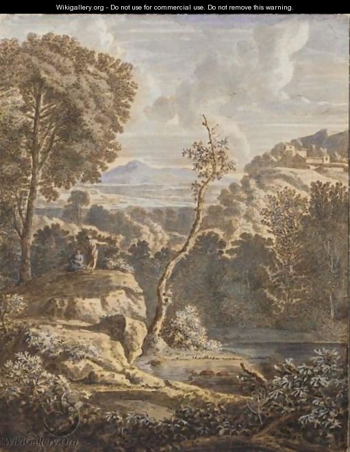 Two Figures Standing On A Rock Overlooking A Pool, With Mountains In The Background - Gerard Melder