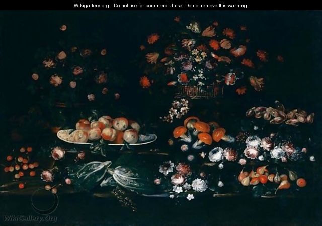 Natura Morta Con Vasi Di Fiori, Funghi E Frutta - (after) Elisabetta Marchioni