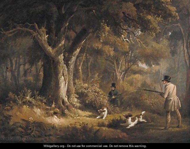 Two Gentlemen With Their Spaniels Pheasant Shooting - Edward Duncan
