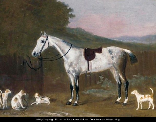 A Grey Hunter In A Landscape With Hounds - Francis Sartorius