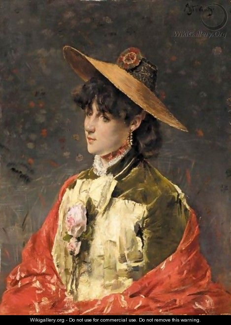Femme Au Chapeau De Pail - Alfred Stevens