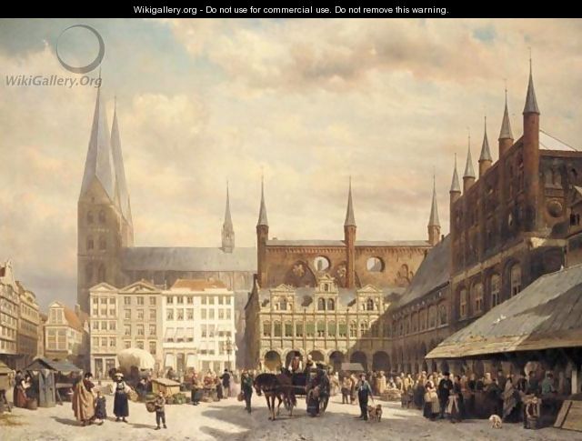 View Of Lubeck Market - Cornelis Springer