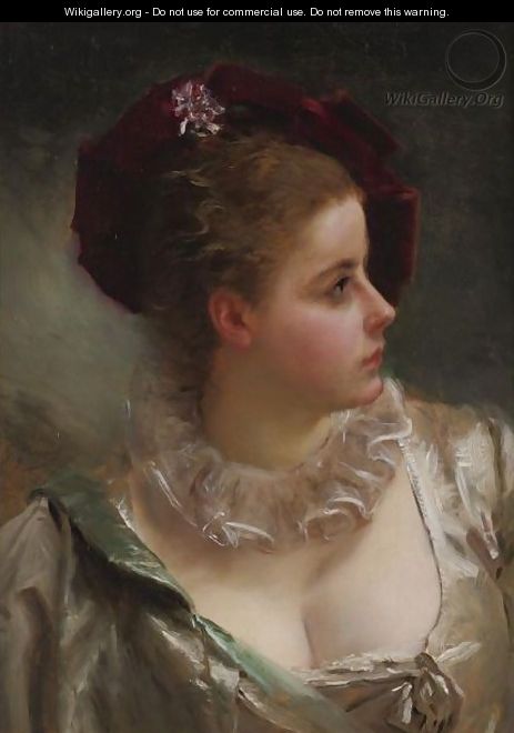 Young Beauty With Red Hat - Gustave Jean Jacquet