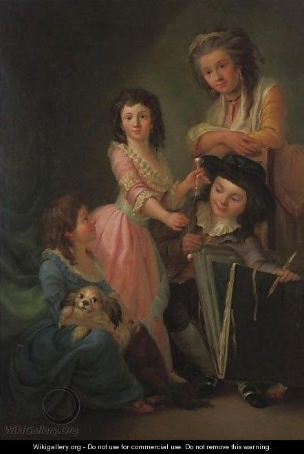 Portrait Of A Mother And Her Three Children - (after) Antoine Vestier