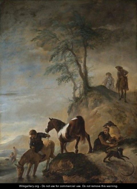 Riders Watering Their Horses At A River - Philips Wouwerman