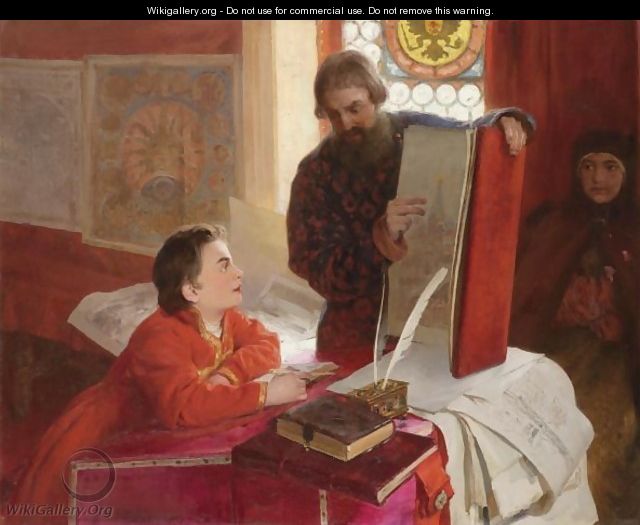 The Dyak Zotov Instructing The Tsarevich Petr Alexeevich In His Letters - Klavdiy Vasilievich Lebedev